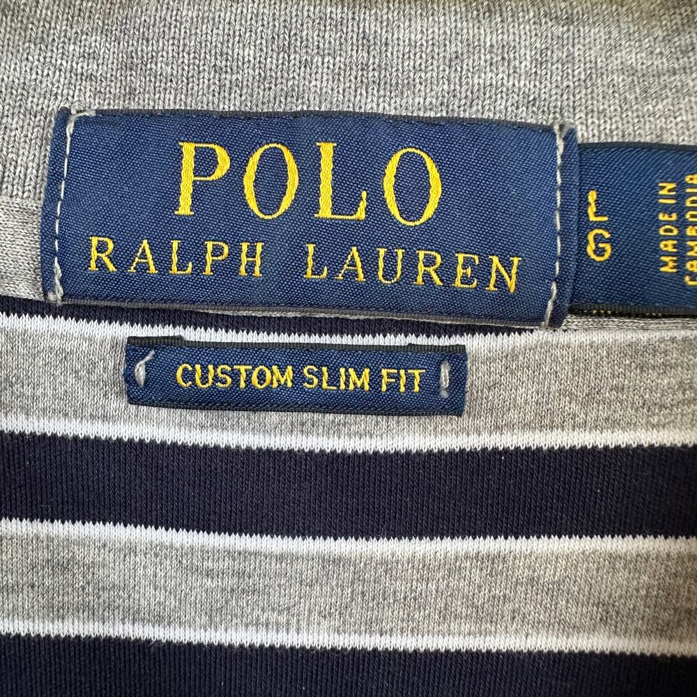 POLO Ralph Lauren Custom Slim Fit Stripe Short Sleeve Shirt Men's LARGE Grey - Picture 5 of 10